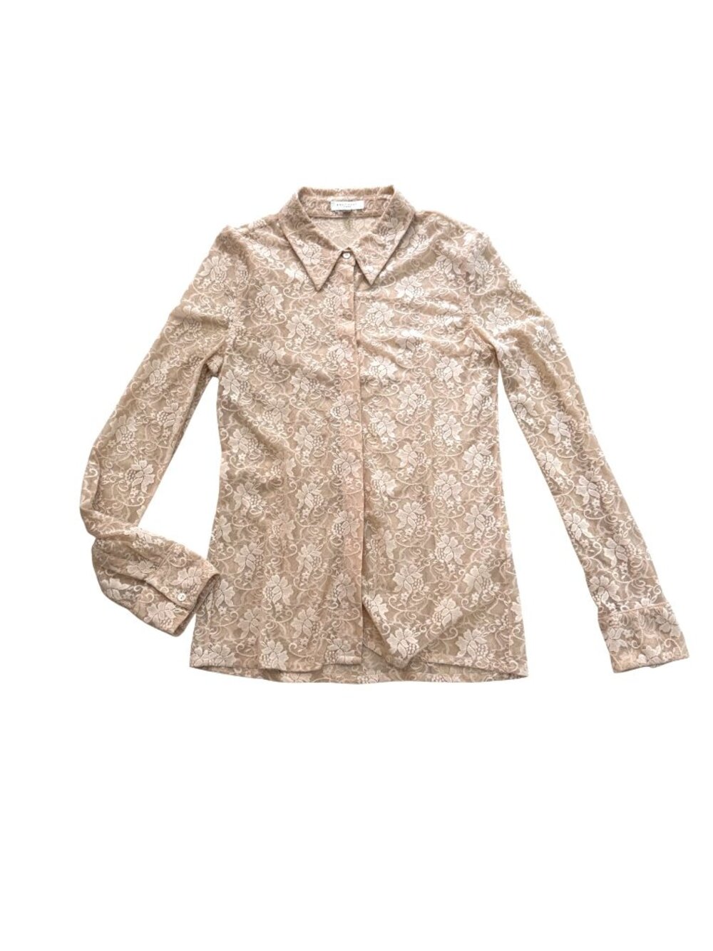 Equipment Women's Button Front Top L Peach Floral Lace Long Sleeve Sheer Blouse